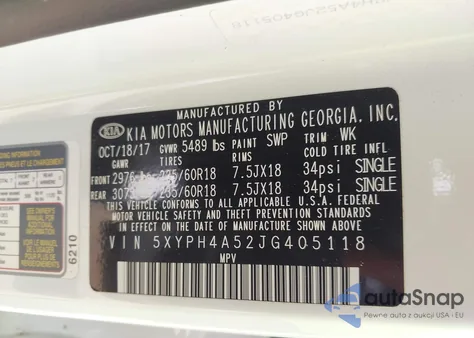 2018 Kia Sorento 3.3L Ex from USA, damaged, VIN 5XYPH4A52JG405118